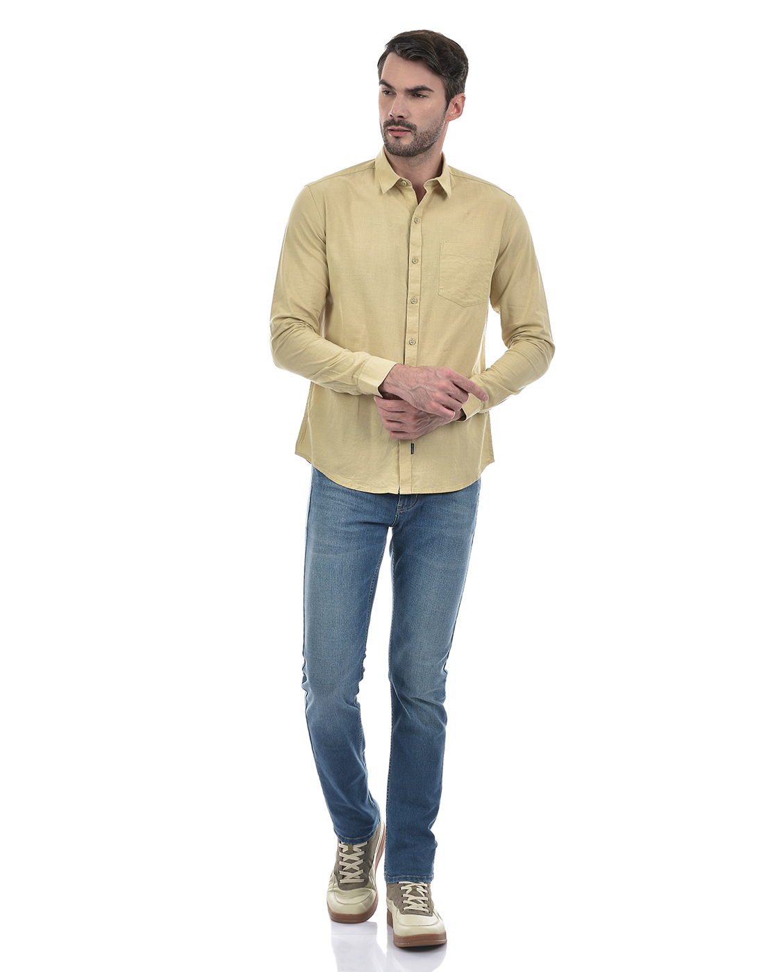 Numero Uno Men Solid Beige Shirt